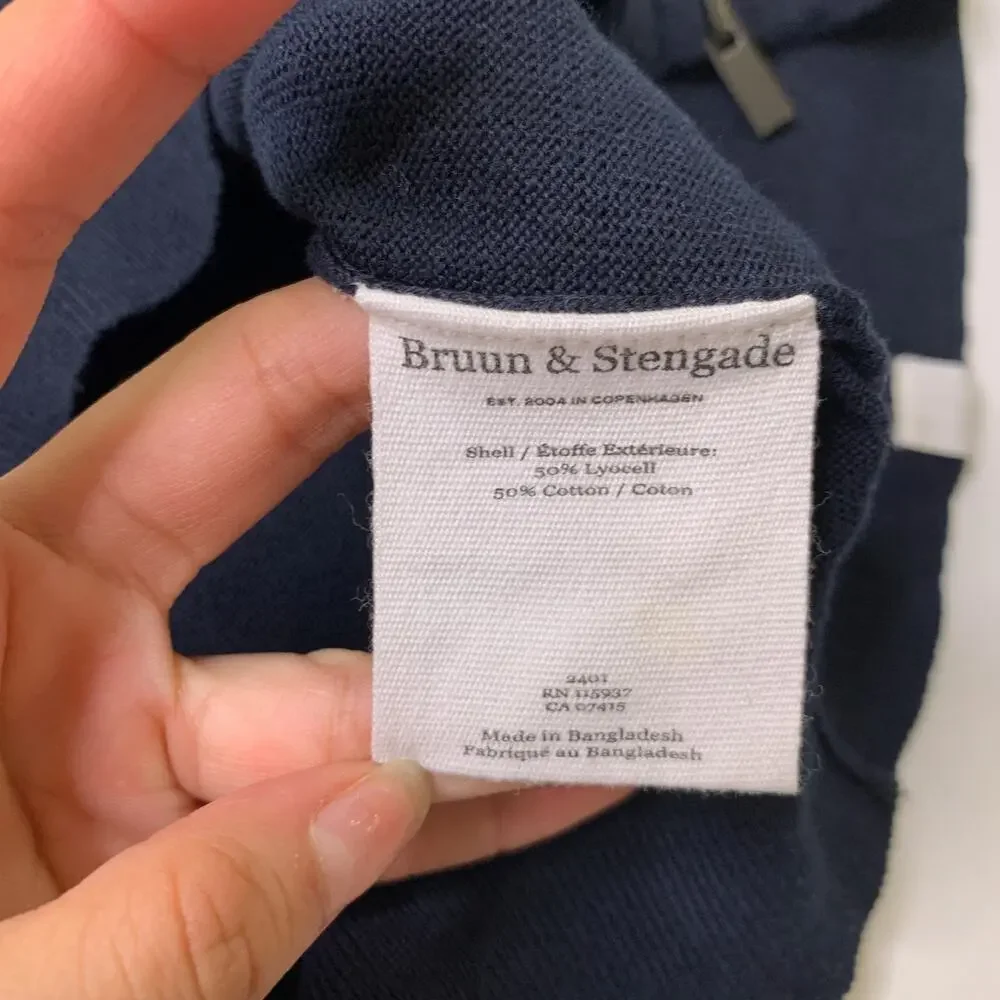 Bruun & Stengade Sweater Mens M Medium Navy Knitted Full Zip Mock Neck Cardigan